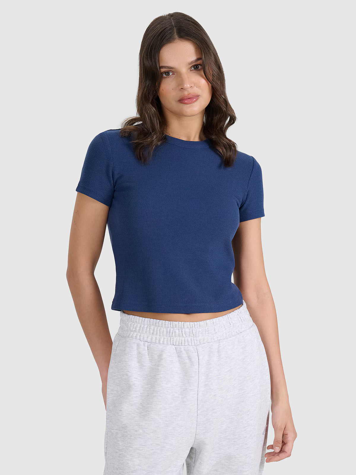 T-shirt slim z waflowej dzianiny damski