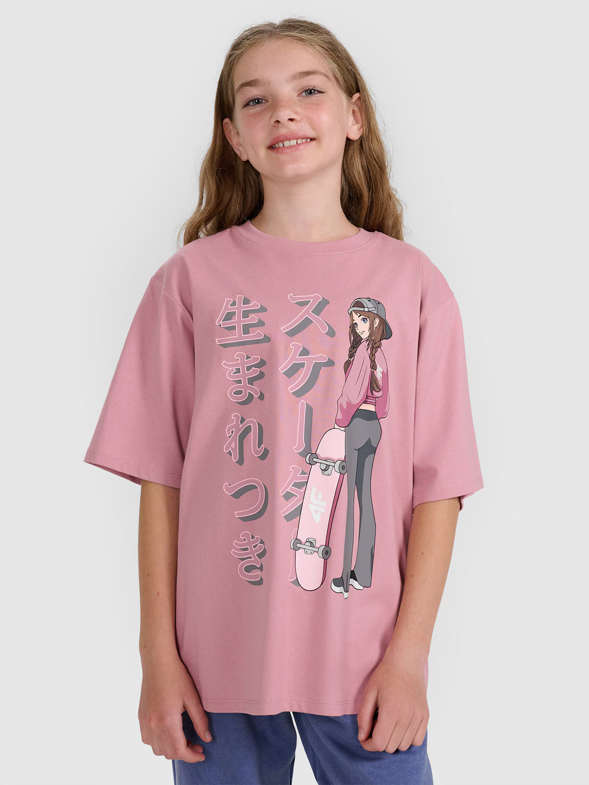 T-shirt oversize z nadrukiem dziewczęcy