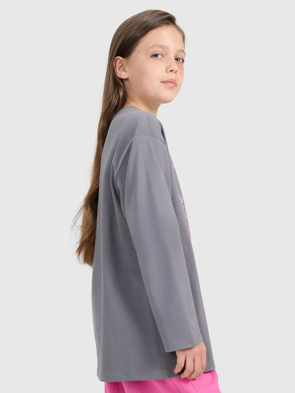 Longsleeve oversize z nadrukiem dziewczęcy