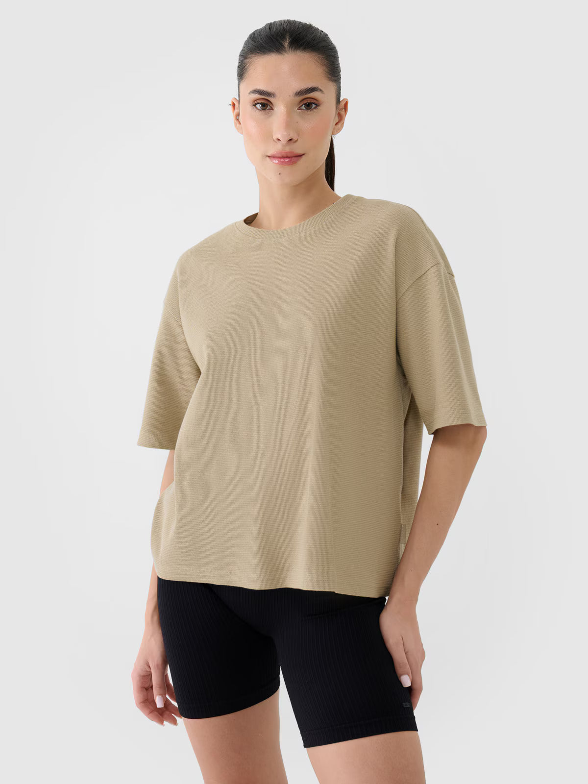T-shirt regular z waflowej dzianiny damski