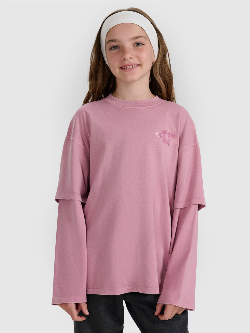 Longsleeve oversize z nadrukiem dziewczęcy