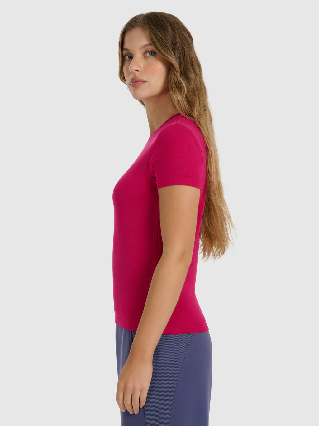 T-shirt z prążkowanej dzianiny z modalem damski