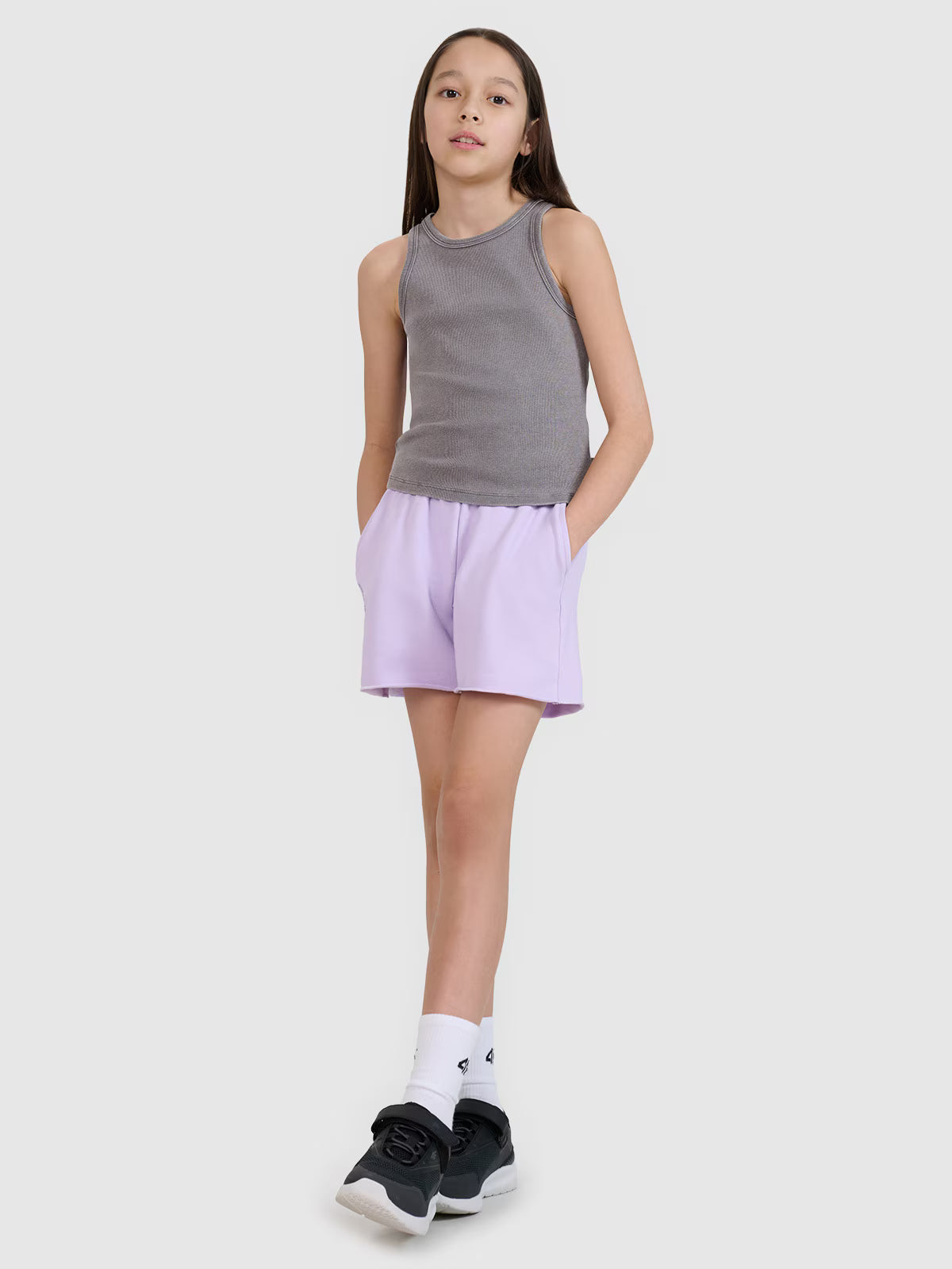 Crop top slim z prążkowanej dzianiny dziewczęcy