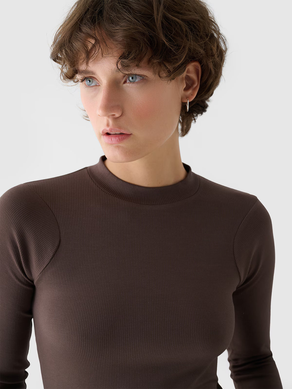 Longsleeve slim z prążkowanej dzianiny z modalem damski