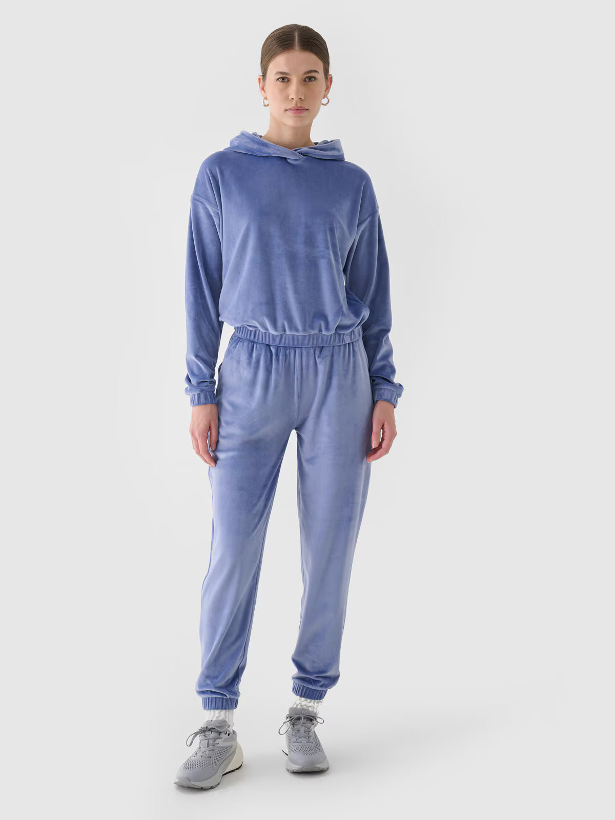 Bluza dresowa z weluru nierozpinana z kapturem damska