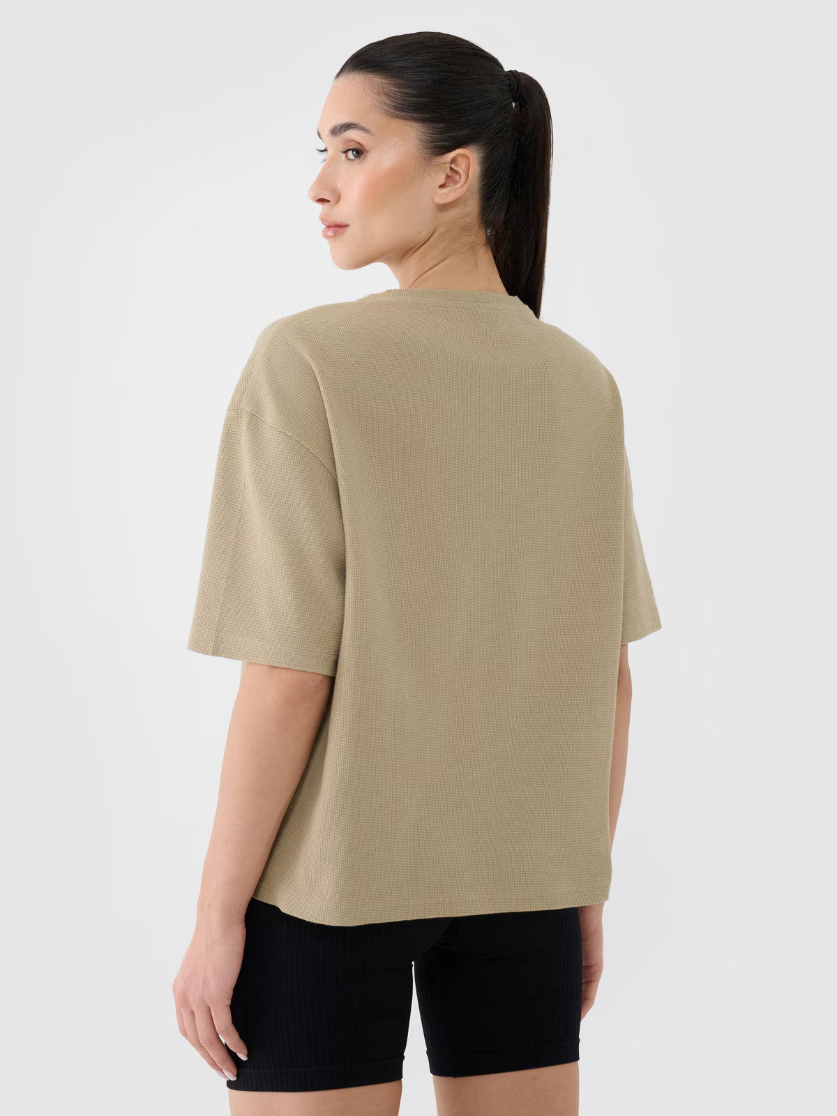 T-shirt regular z waflowej dzianiny damski
