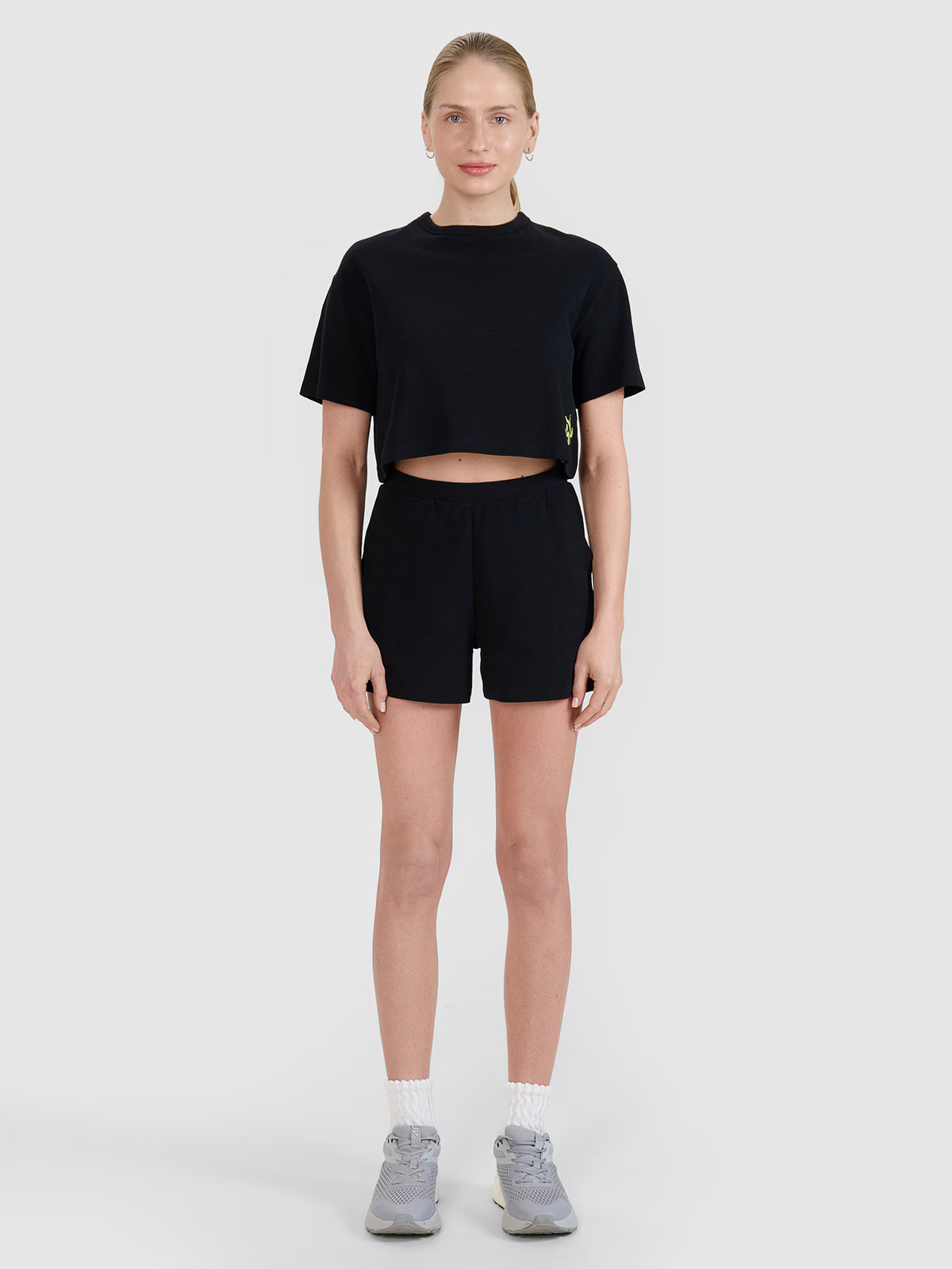 T-shirt crop top z waflowej dzianiny damski