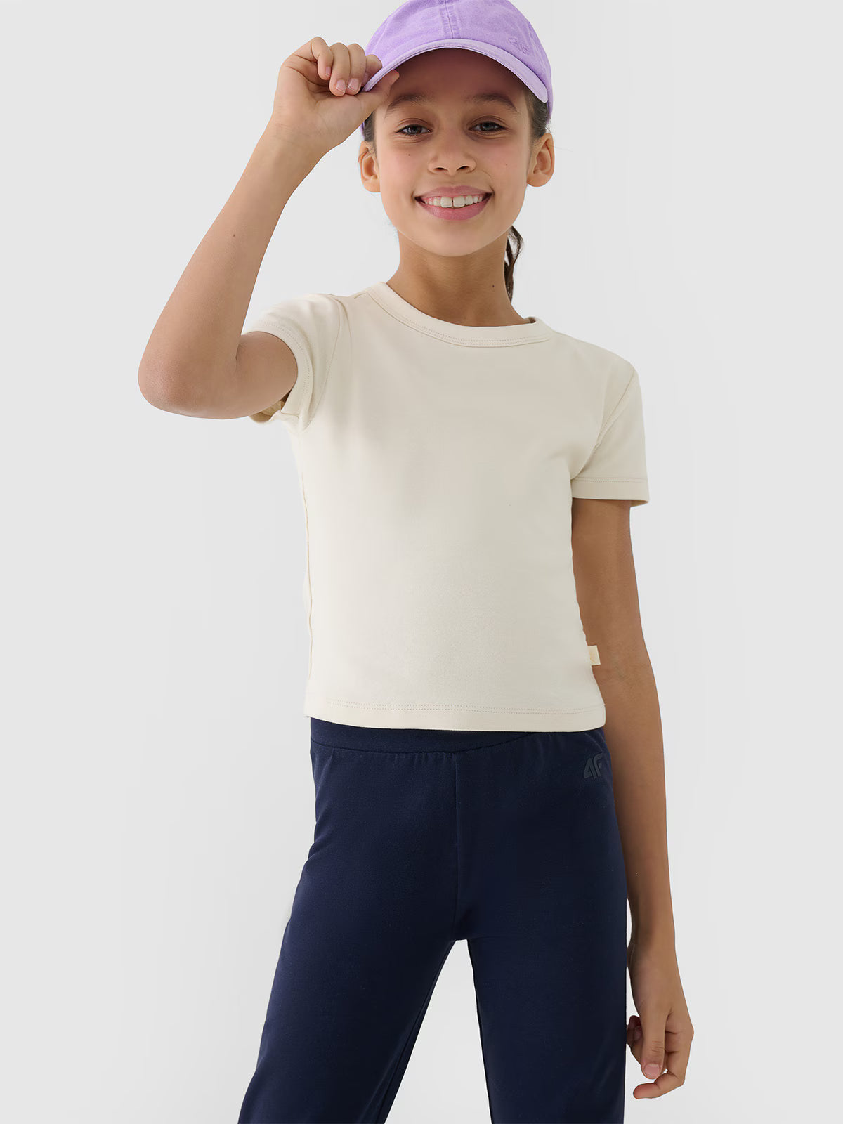 T-shirt slim crop top gładki dziewczęcy