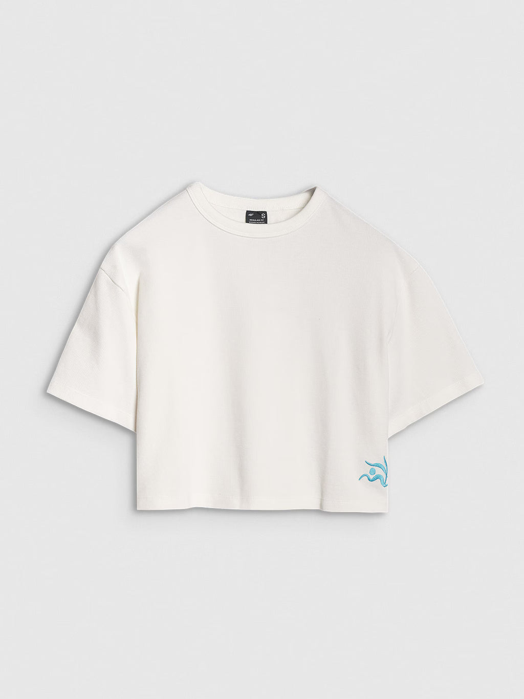 T-shirt crop top z waflowej dzianiny damski