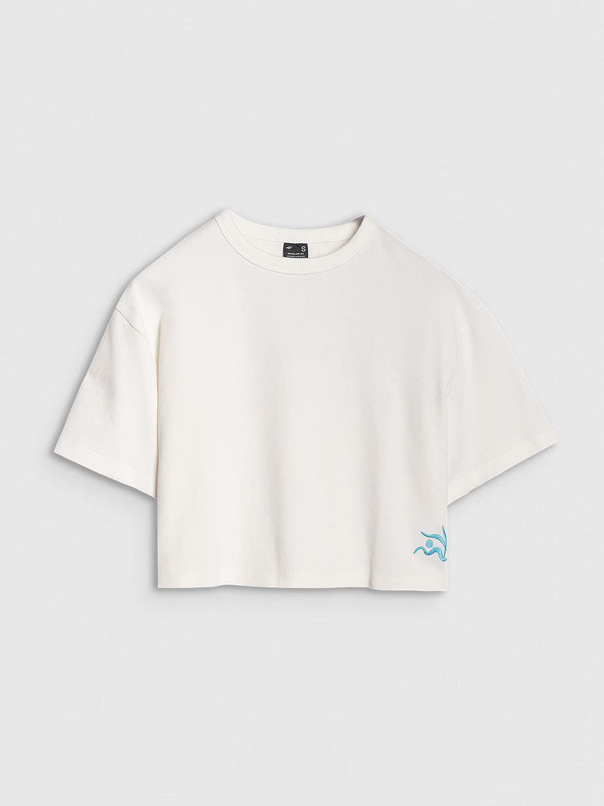 T-shirt crop top z waflowej dzianiny damski