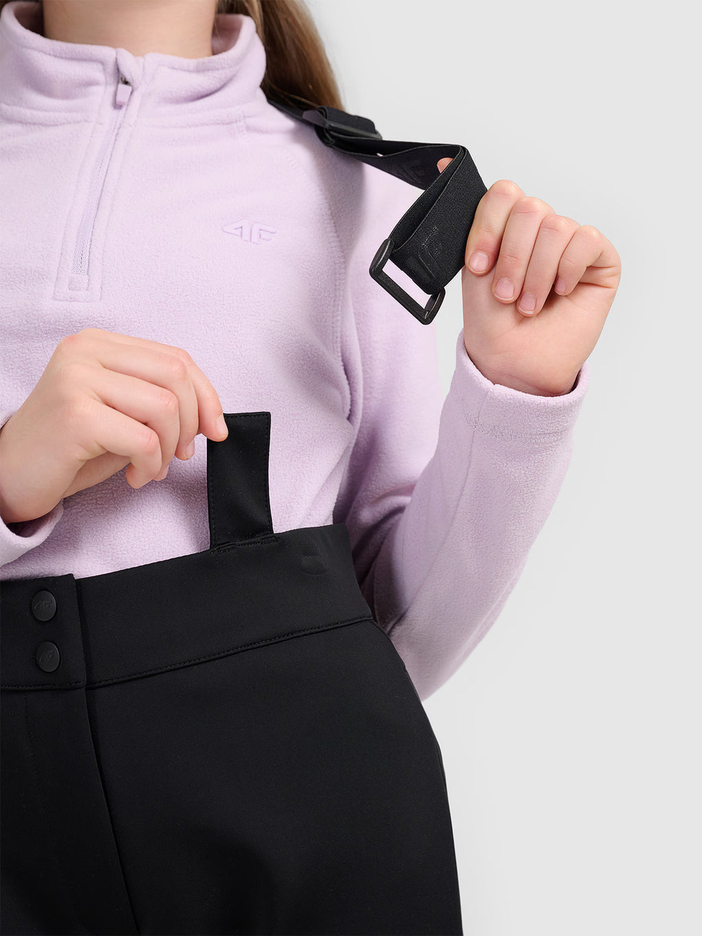 Spodnie narciarskie softshell z szelkami membrana 5000 dziewczęce