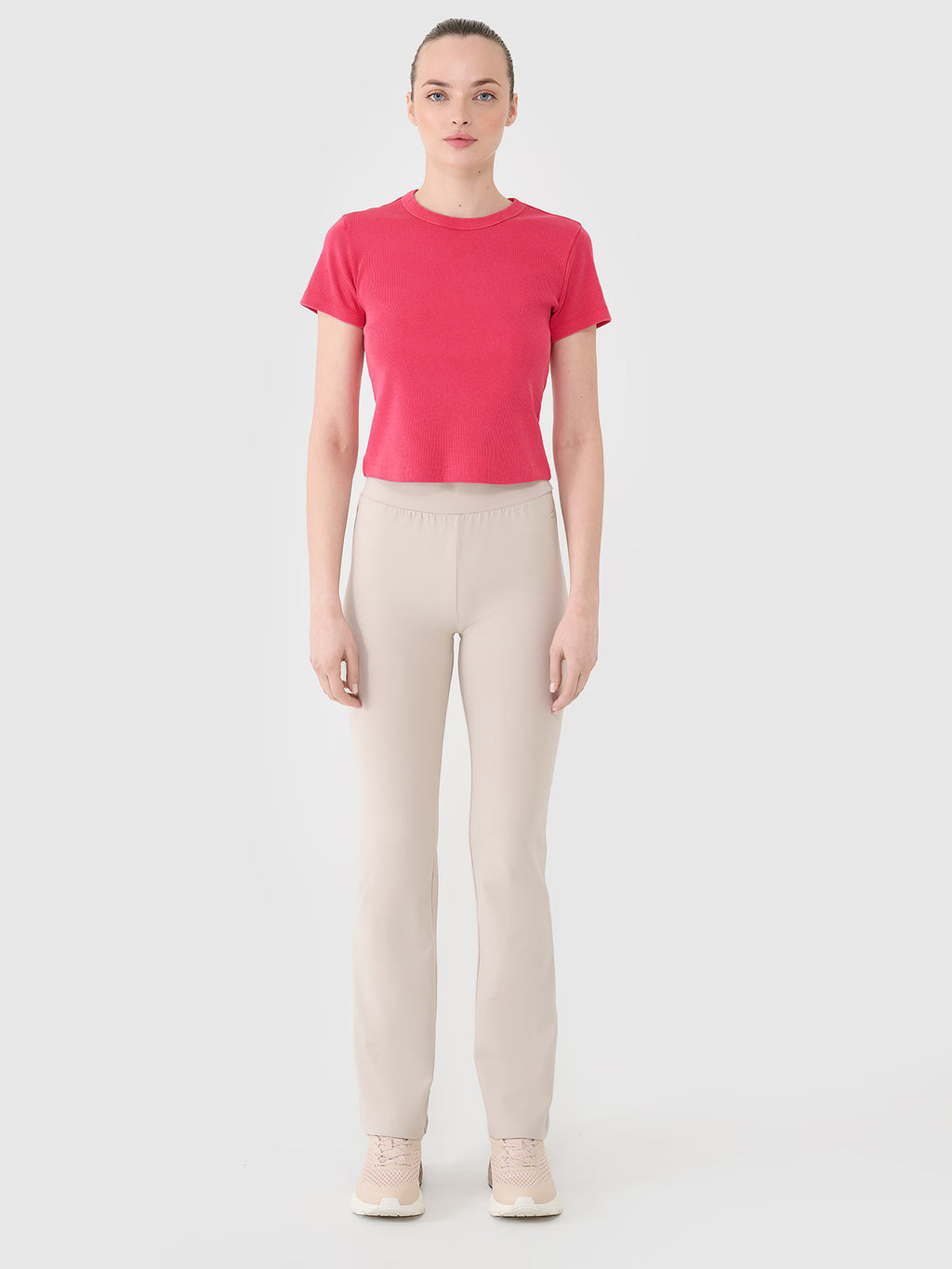 T-shirt slim z prążkowanej dzianiny damski