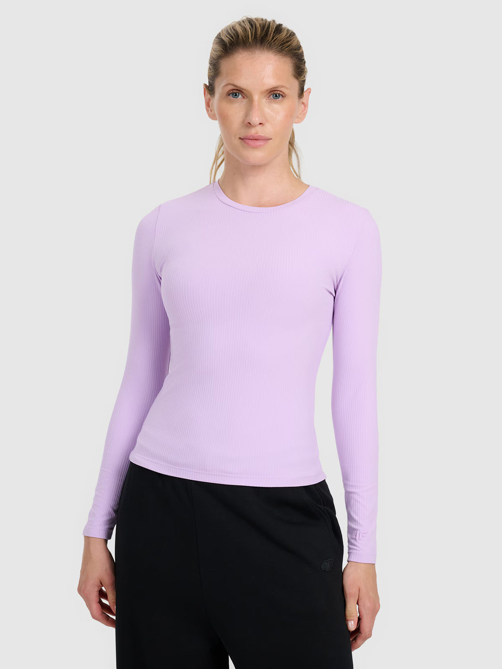 Longsleeve slim z prążkowanej dzianiny damski