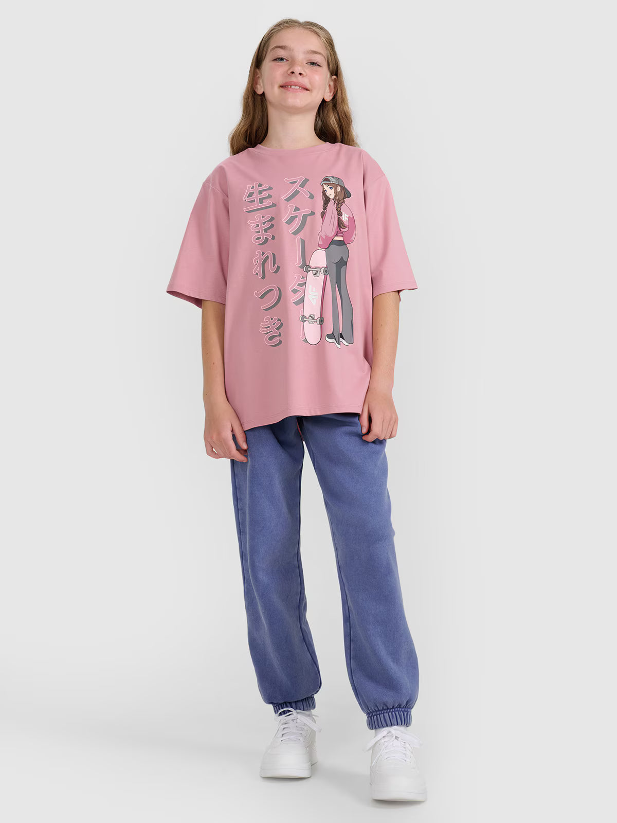 T-shirt oversize z nadrukiem dziewczęcy