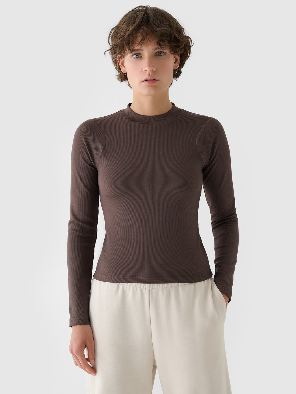 Longsleeve slim z prążkowanej dzianiny z modalem damski