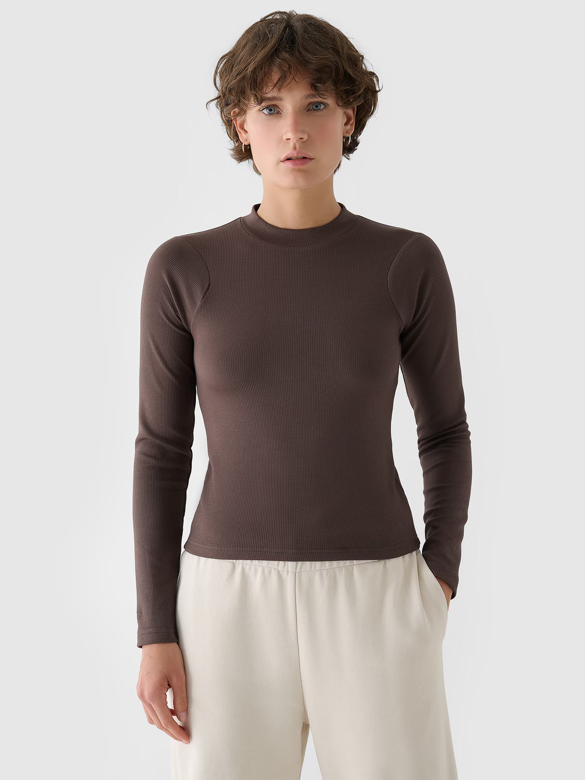 Longsleeve slim z prążkowanej dzianiny z modalem damski