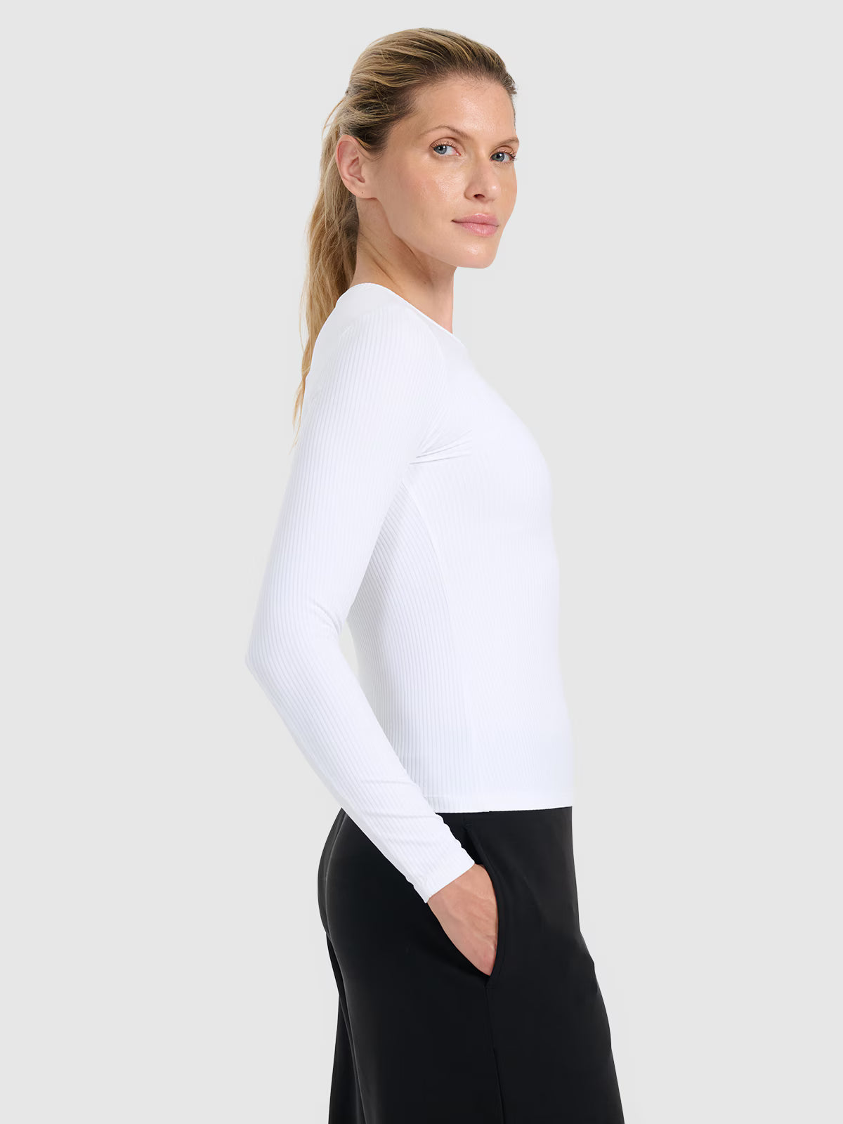 Longsleeve slim z prążkowanej dzianiny damski