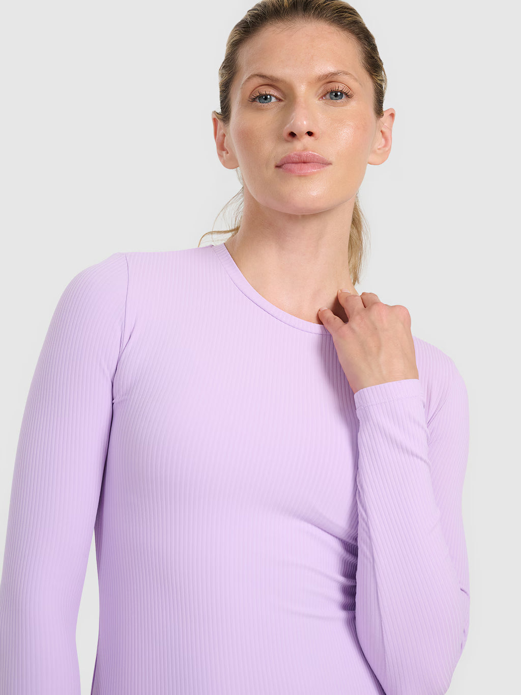 Longsleeve slim z prążkowanej dzianiny damski