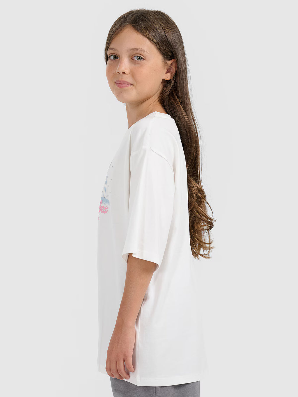 T-shirt loose z nadrukiem dziewczęcy