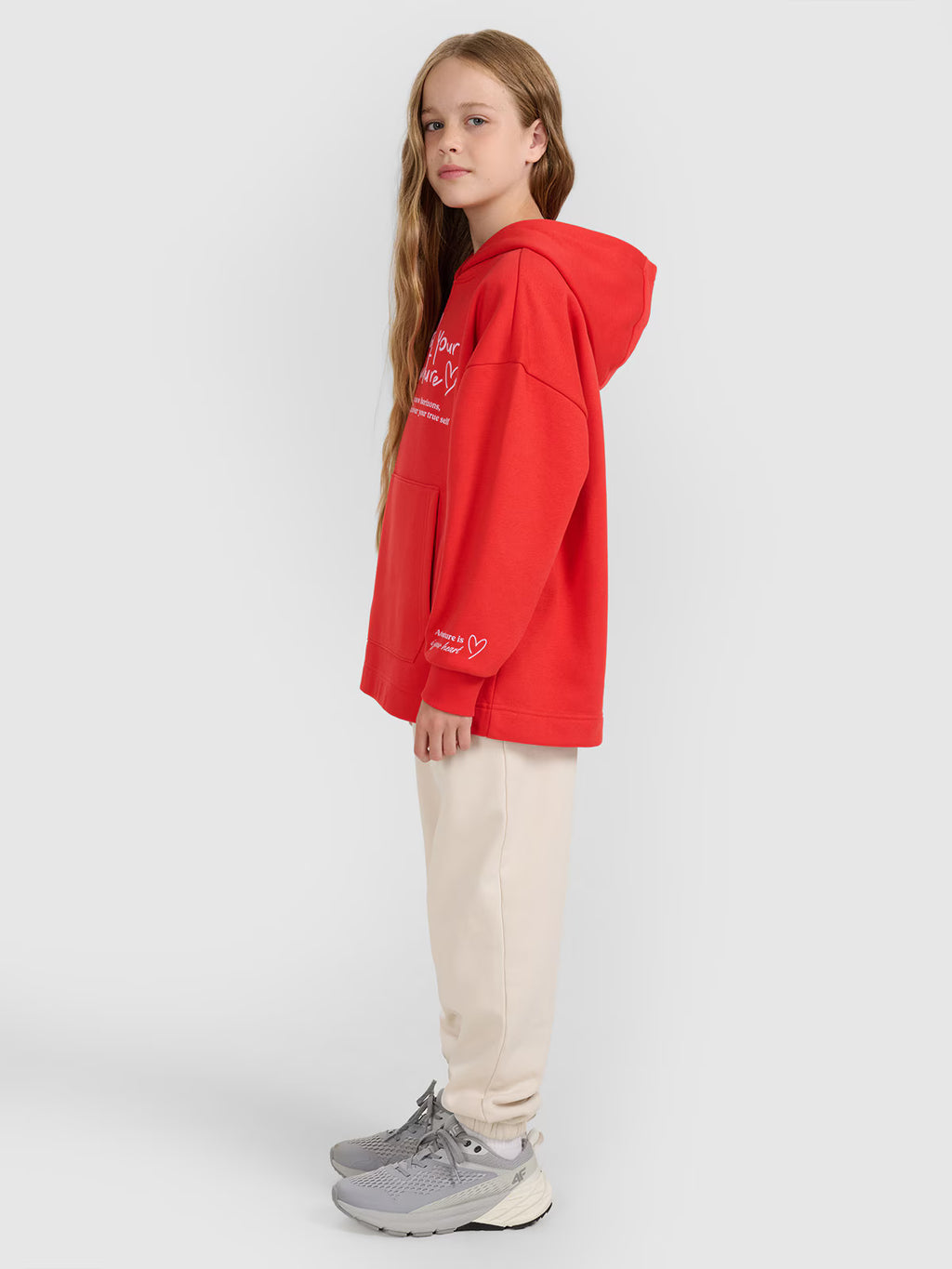 Bluza dresowa oversize nierozpinana z kapturem dziewczęca