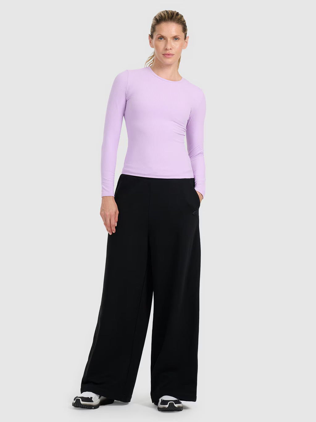 Longsleeve slim z prążkowanej dzianiny damski