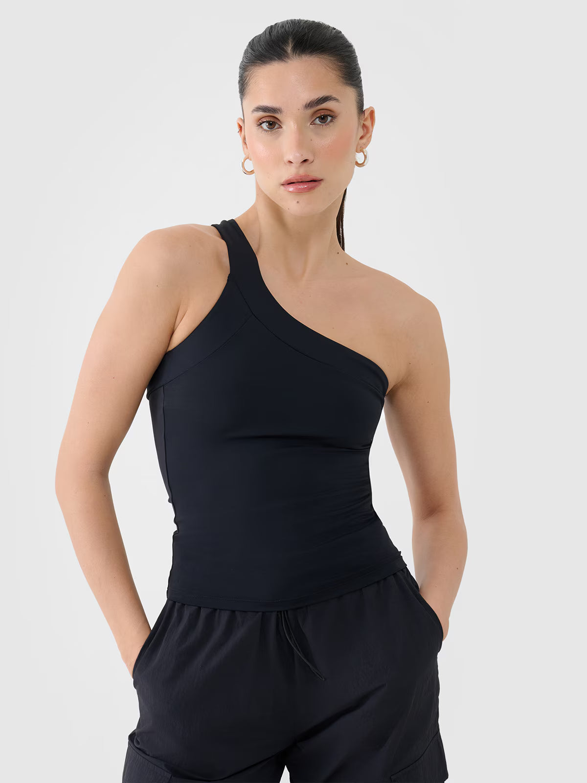 Crop-top slim z asymetrycznym ramiączkiem damski