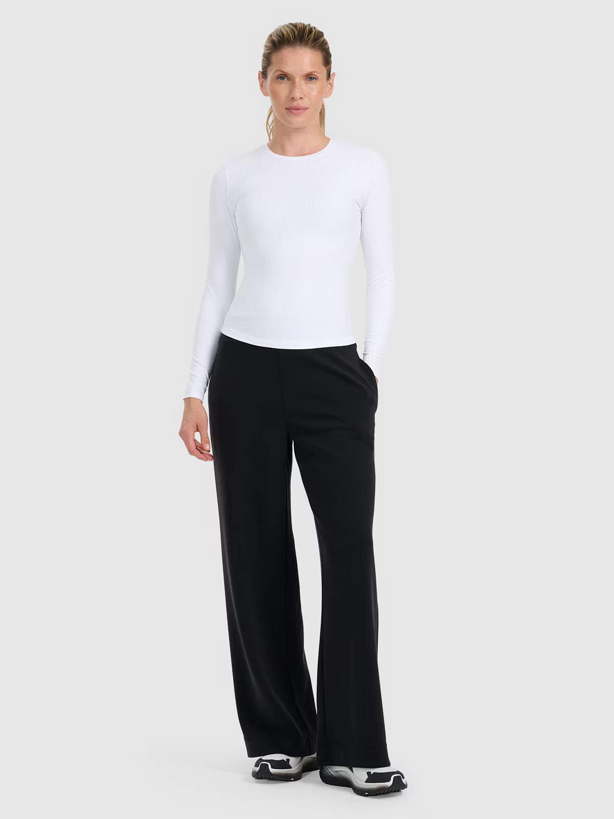 Longsleeve slim z prążkowanej dzianiny damski