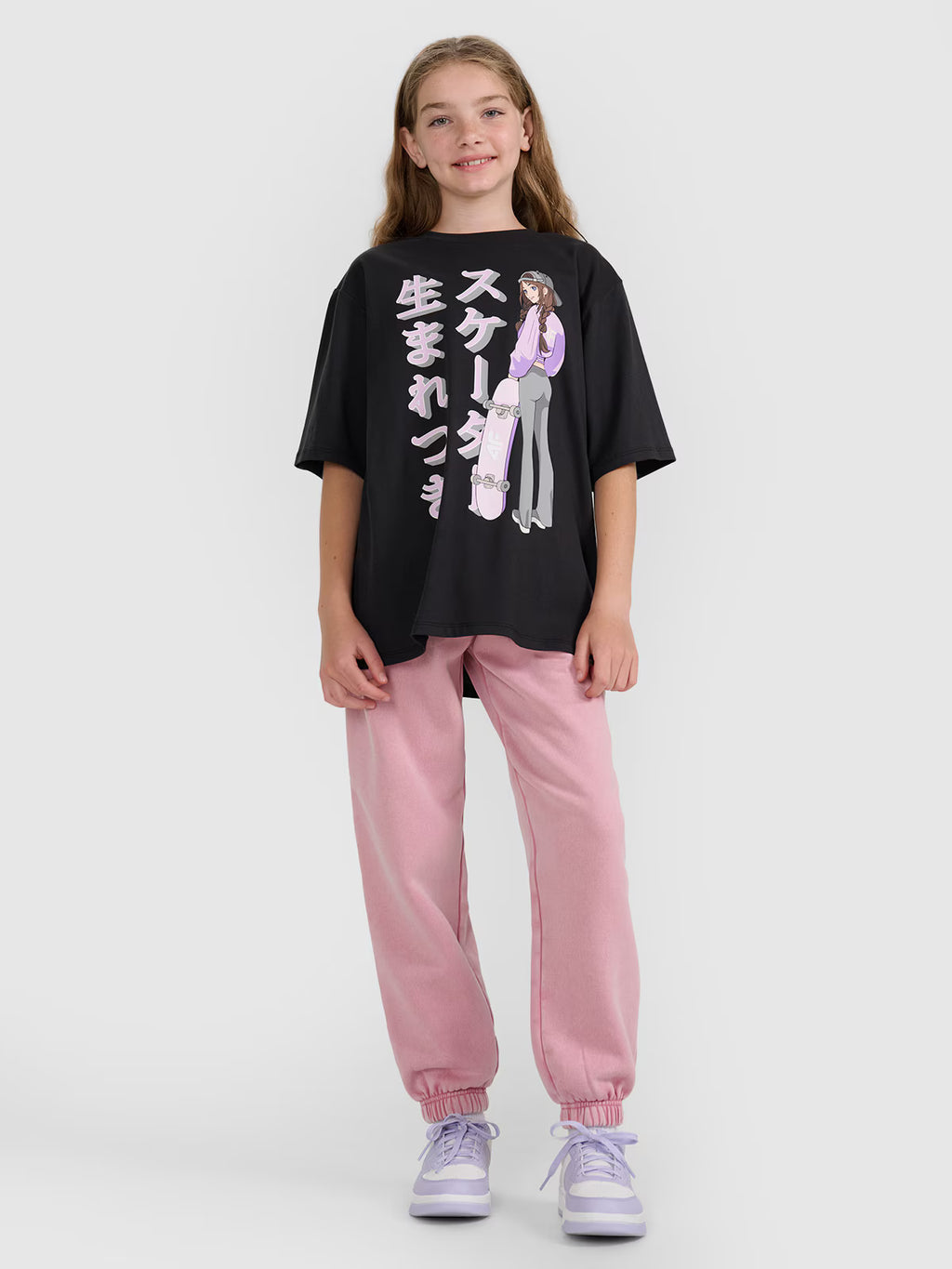 T-shirt oversize z nadrukiem dziewczęcy