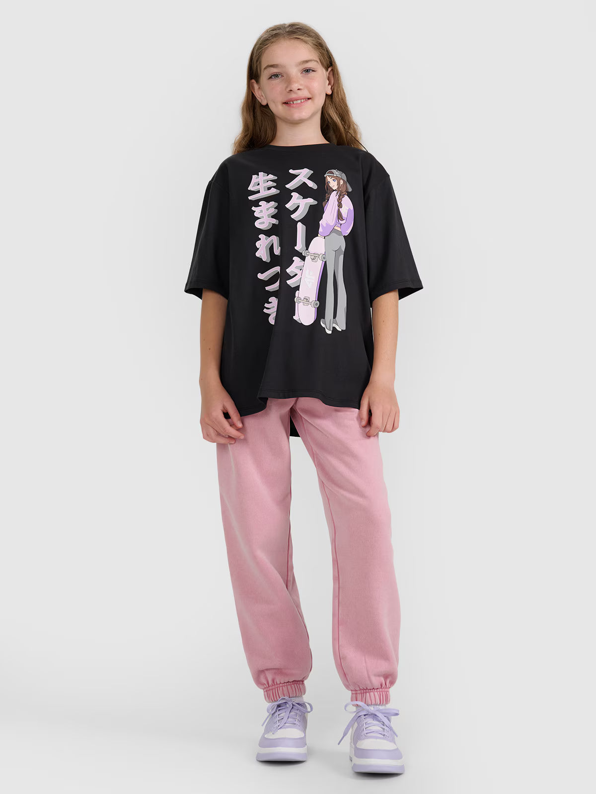 T-shirt oversize z nadrukiem dziewczęcy