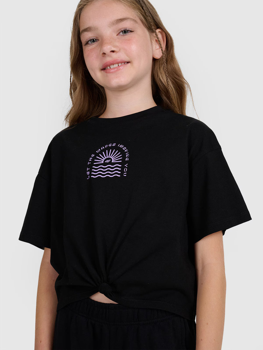 T-shirt oversize crop top z nadrukiem dziewczęcy