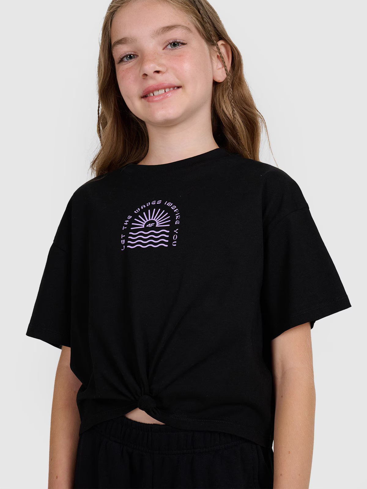 T-shirt oversize crop top z nadrukiem dziewczęcy