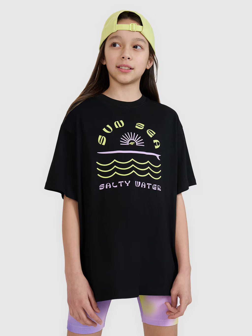 T-shirt oversize z nadrukiem dziewczęcy