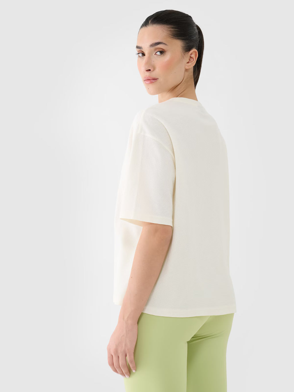 T-shirt regular z waflowej dzianiny damski