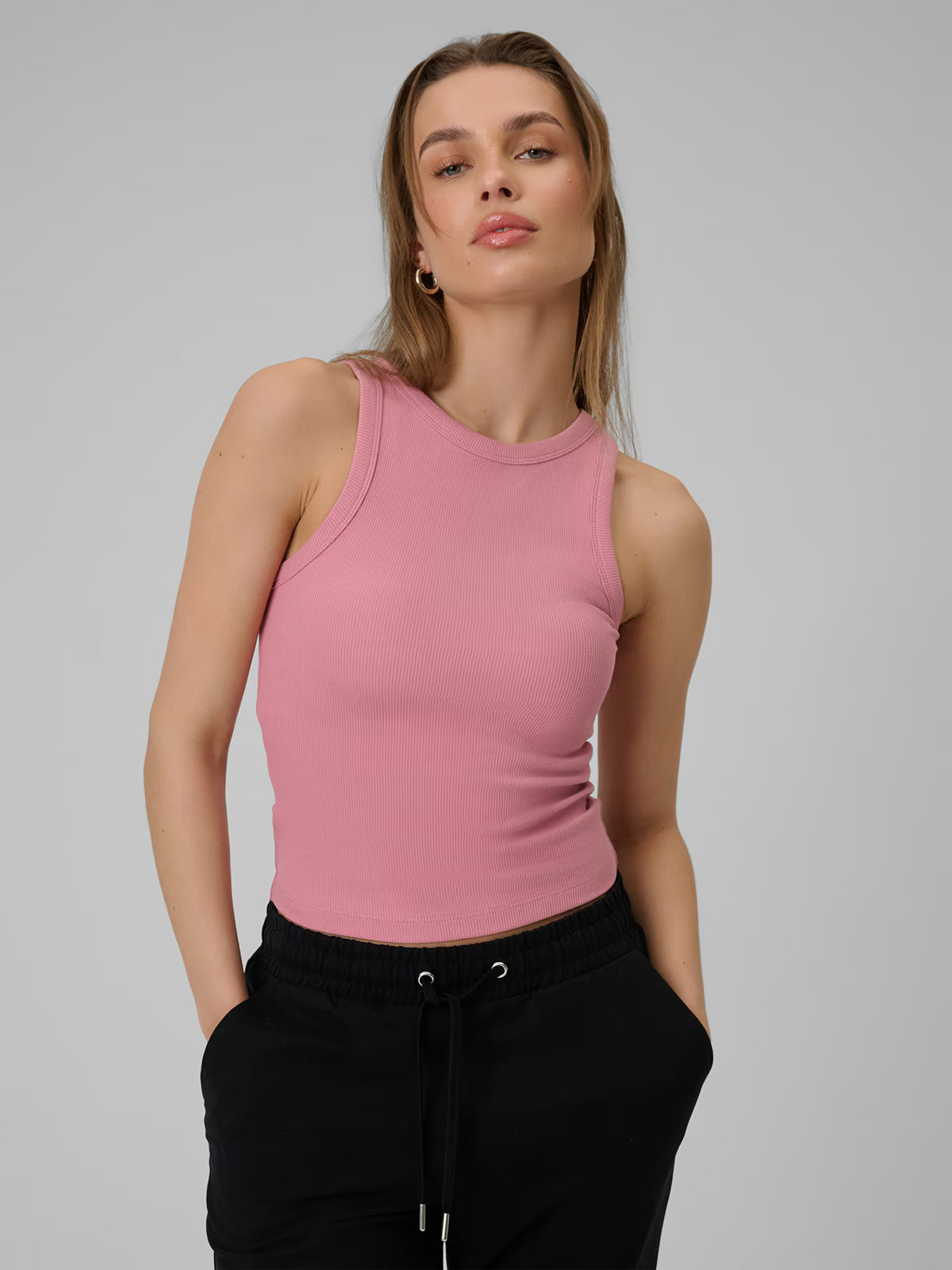 Top slim z prążkowanej dzianiny damski