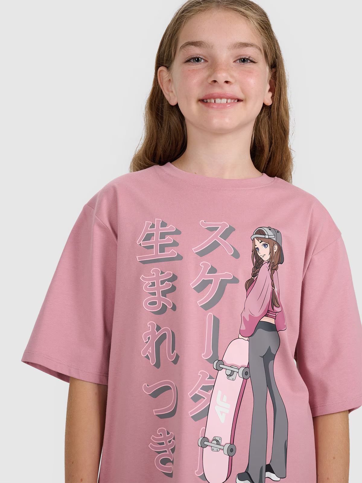 T-shirt oversize z nadrukiem dziewczęcy