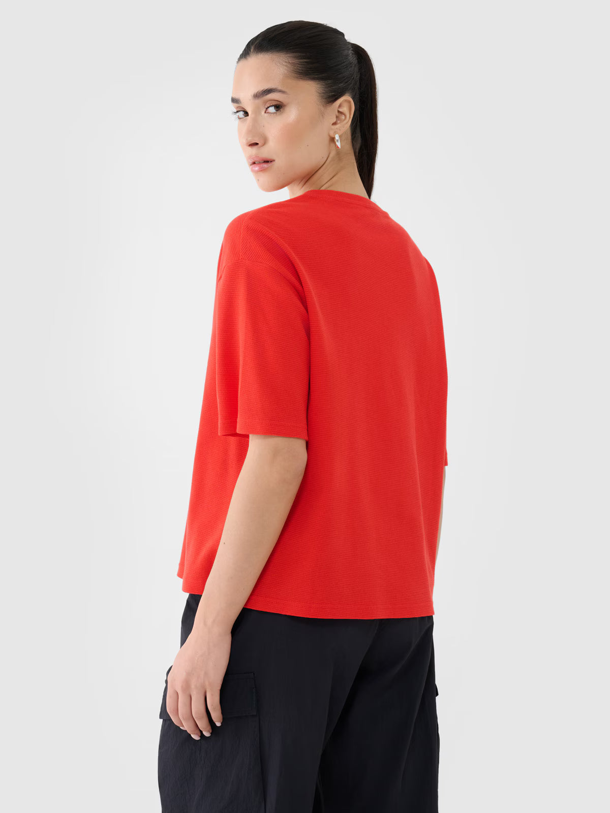 T-shirt regular z waflowej dzianiny damski