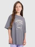 T-shirt oversize z nadrukiem dziewczęcy