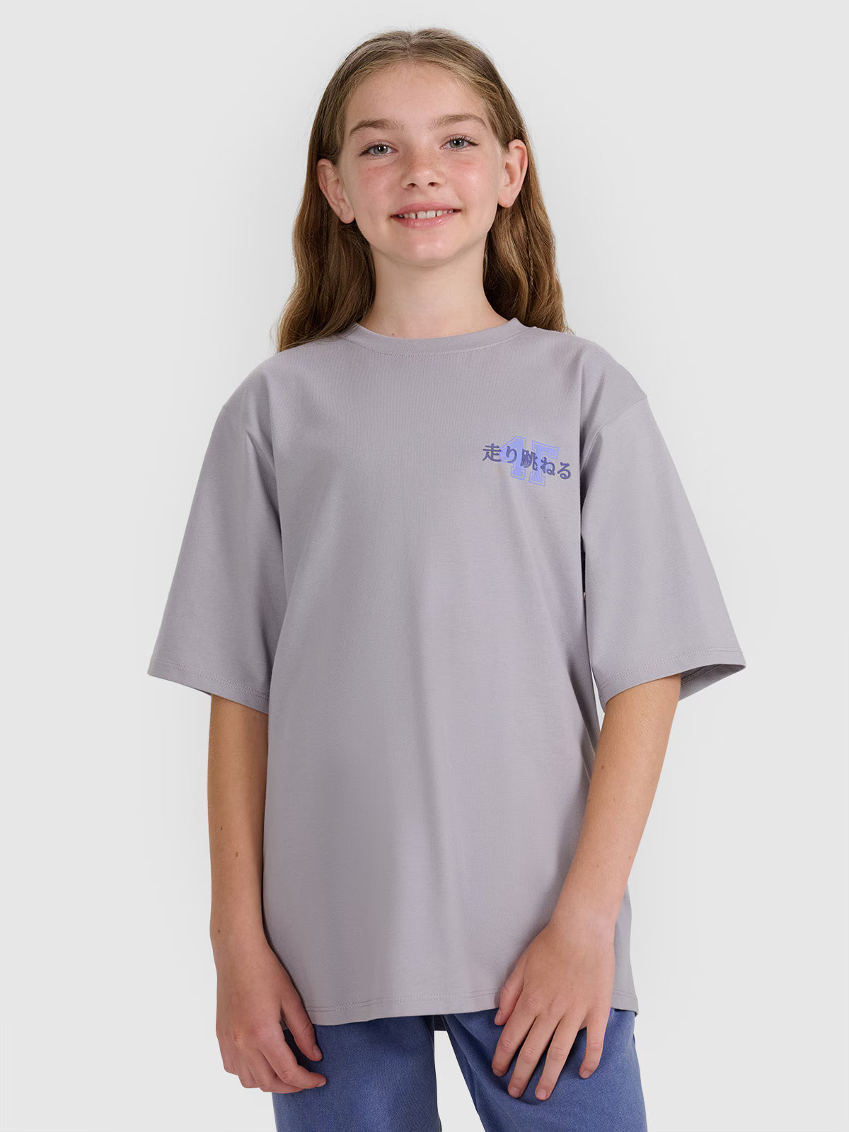 T-shirt oversize z nadrukiem dziewczęcy