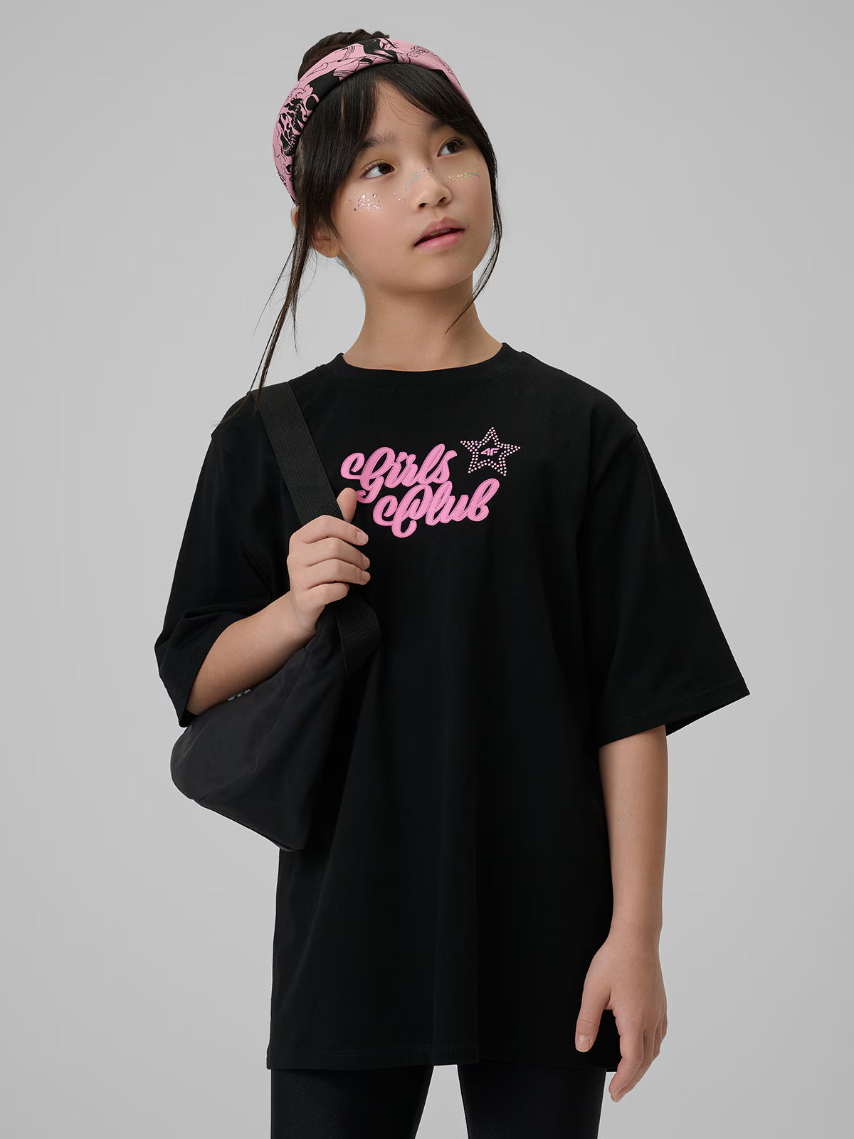 T-shirt loose z nadrukiem dziewczęcy