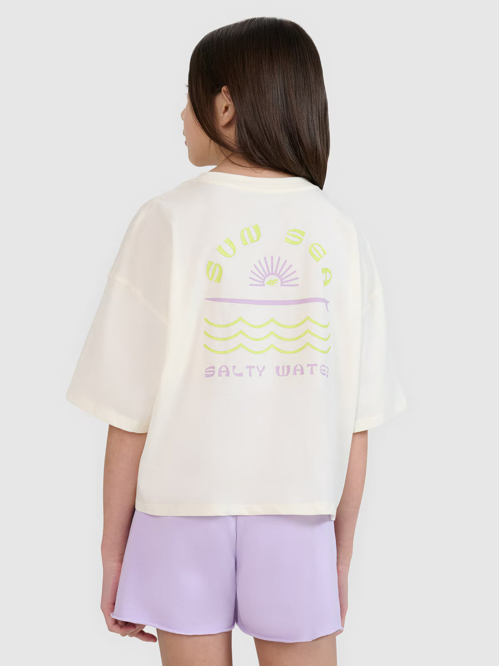 T-shirt oversize crop top z nadrukiem dziewczęcy