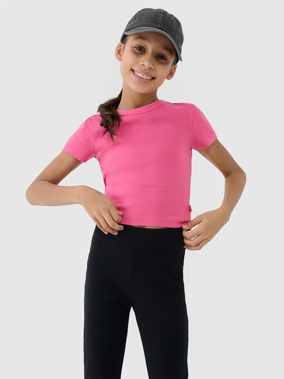 T-shirt slim crop top gładki dziewczęcy