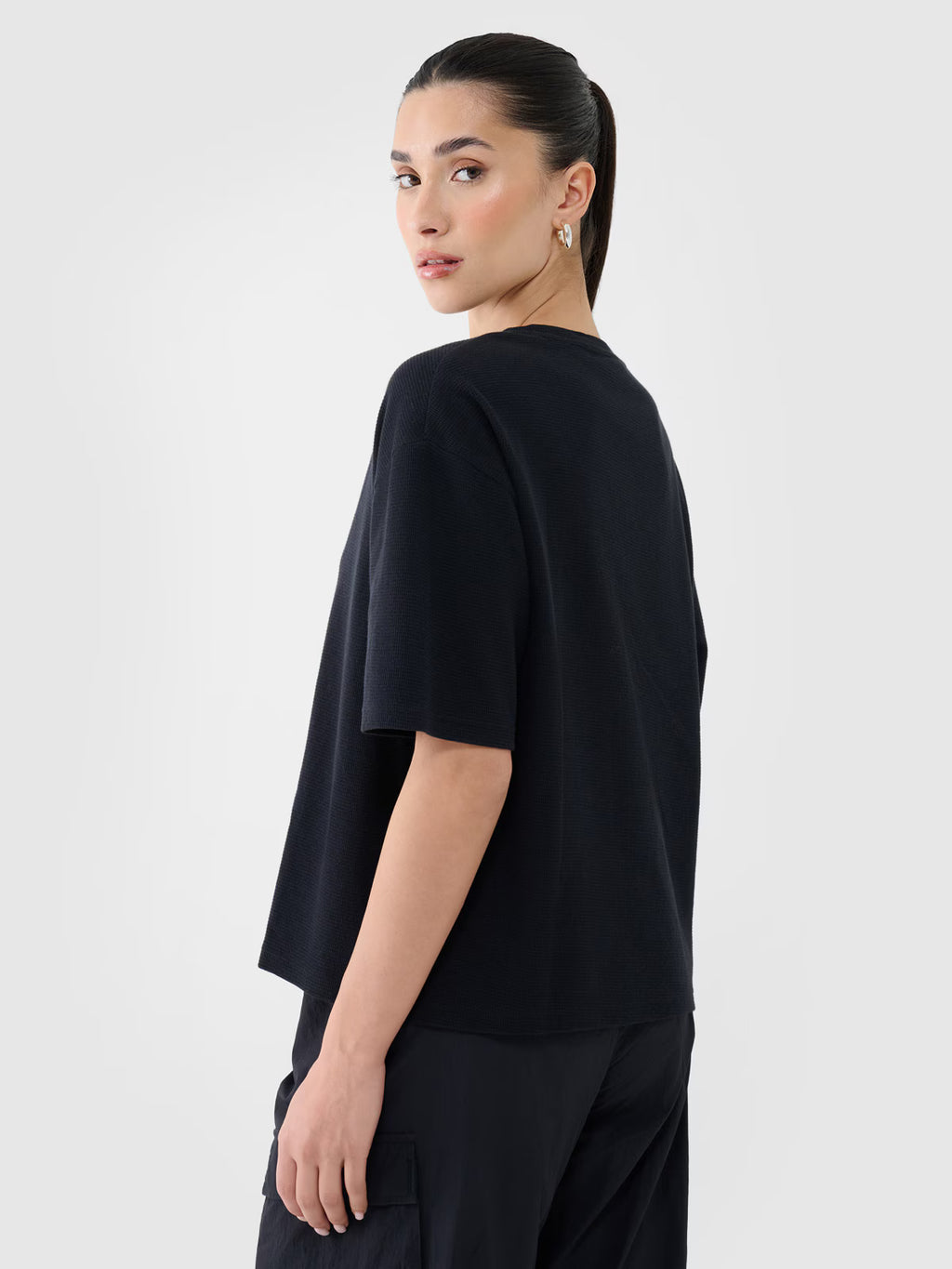 T-shirt regular z waflowej dzianiny damski