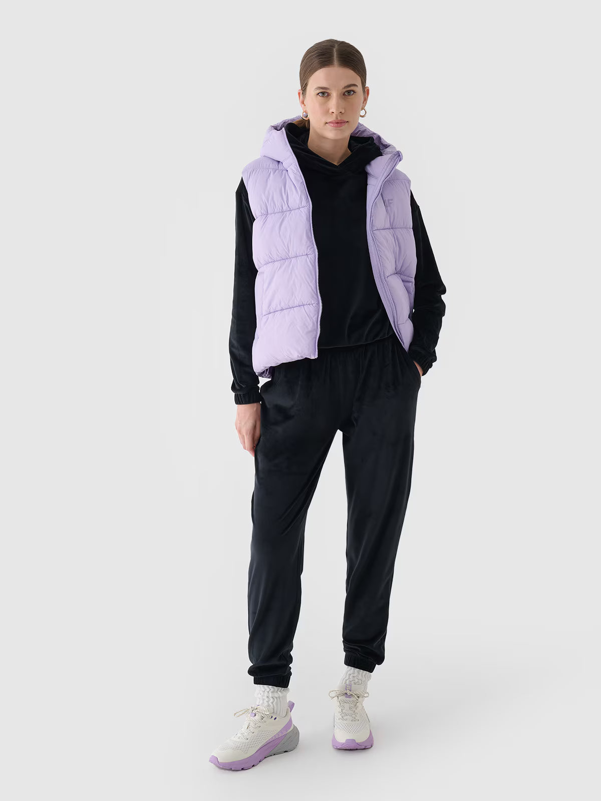 Bluza dresowa z weluru nierozpinana z kapturem damska
