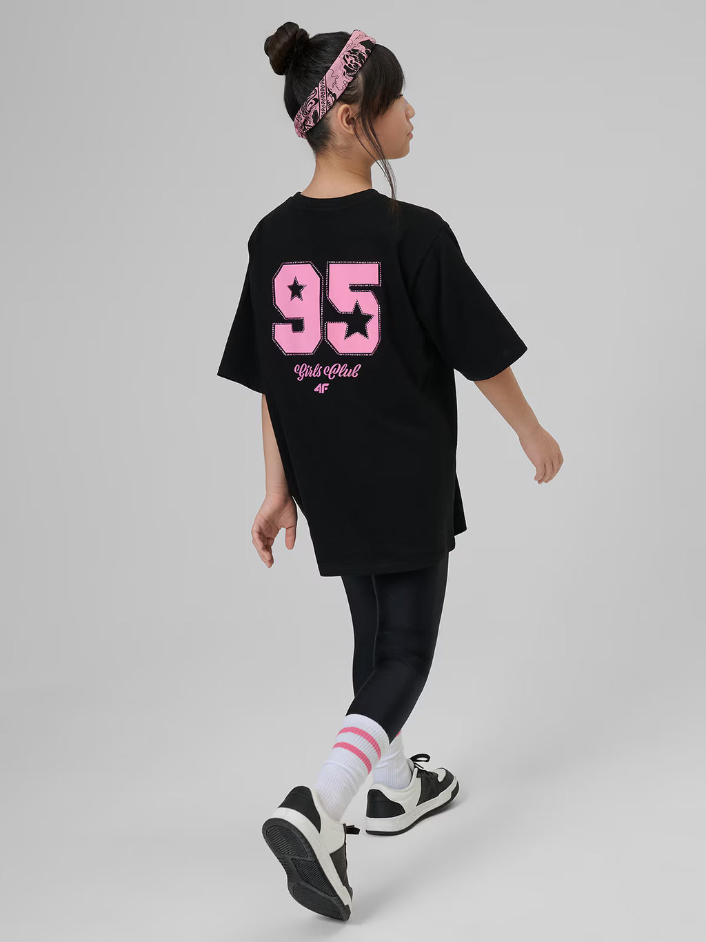 T-shirt loose z nadrukiem dziewczęcy