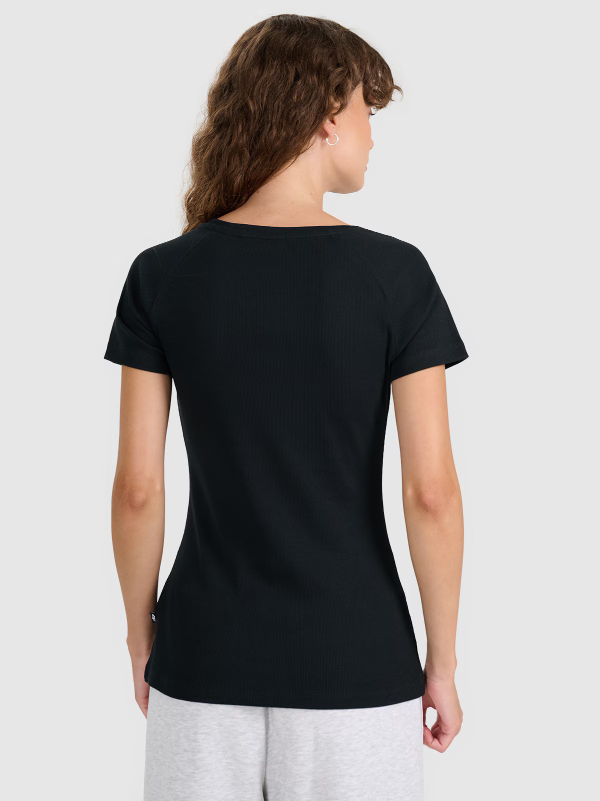 T-shirt regular z prążkowanej dzianiny damski