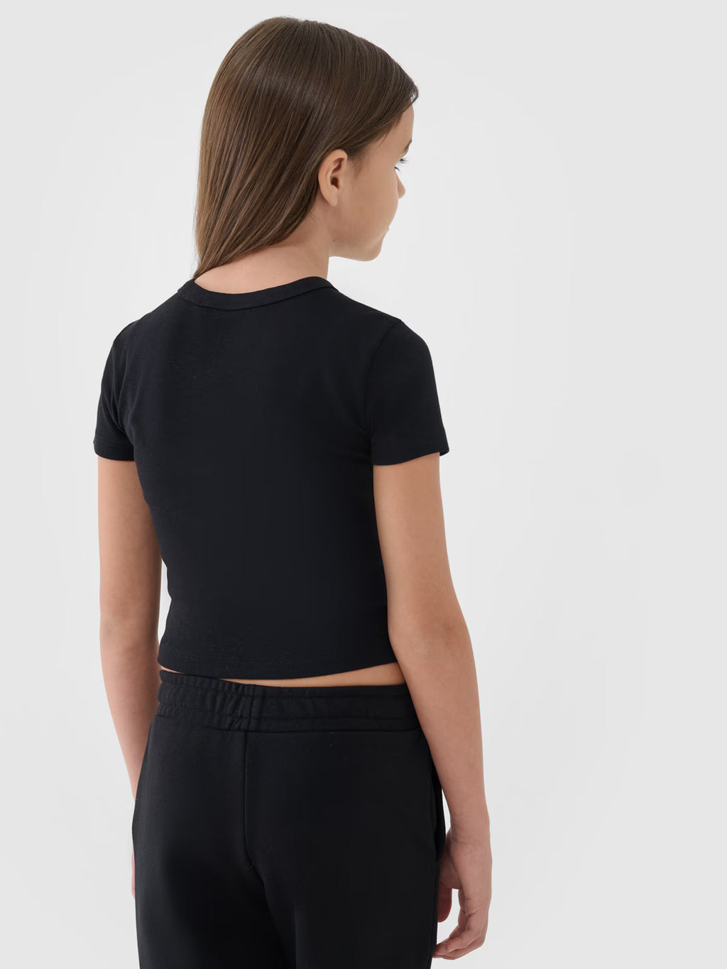T-shirt slim crop top gładki dziewczęcy