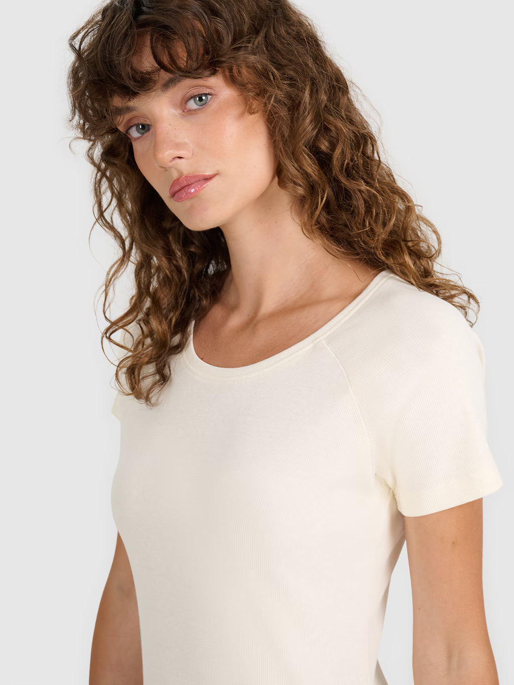 T-shirt regular z prążkowanej dzianiny damski