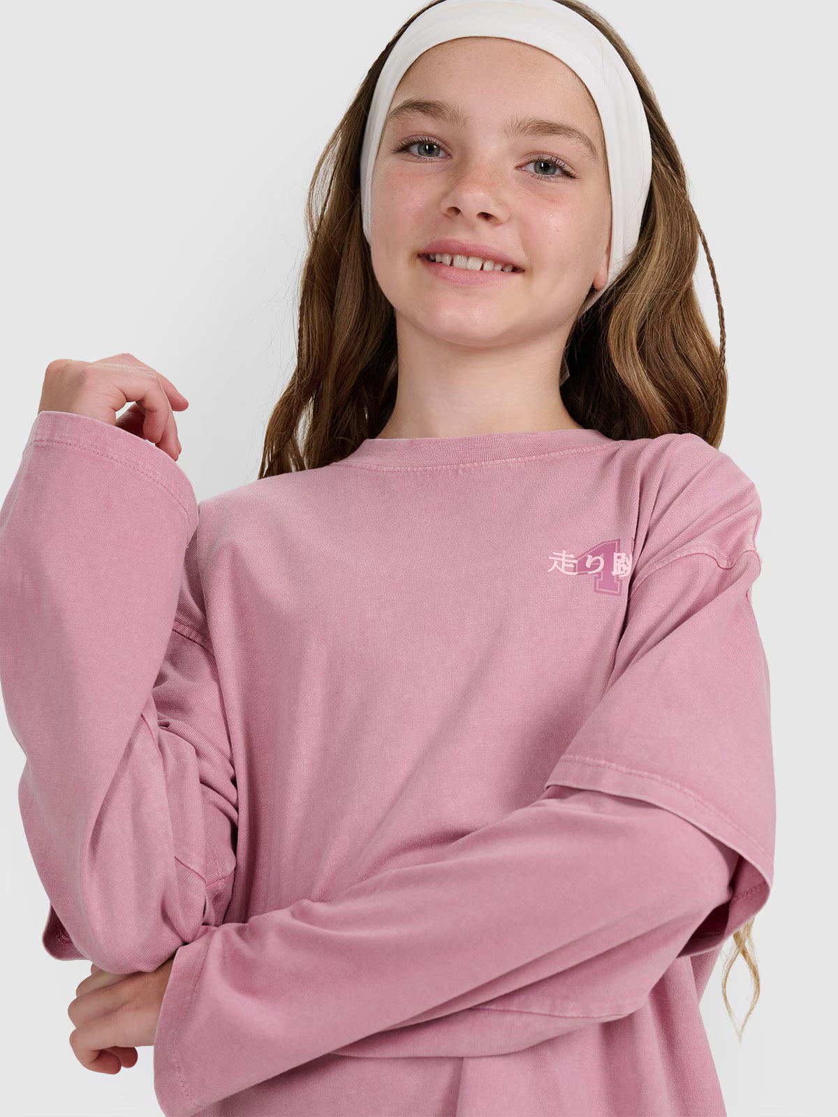 Longsleeve oversize z nadrukiem dziewczęcy