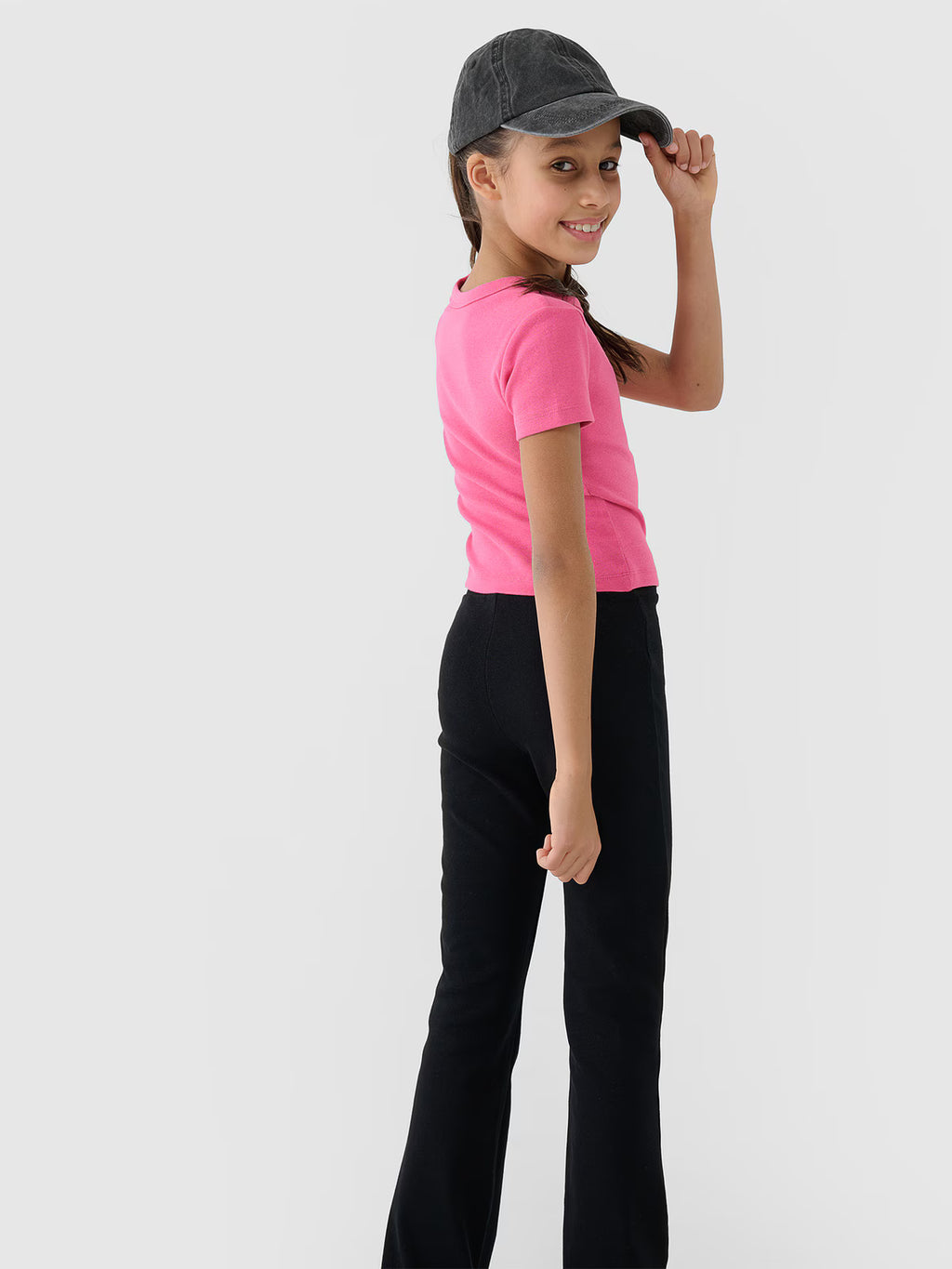 T-shirt slim crop top gładki dziewczęcy