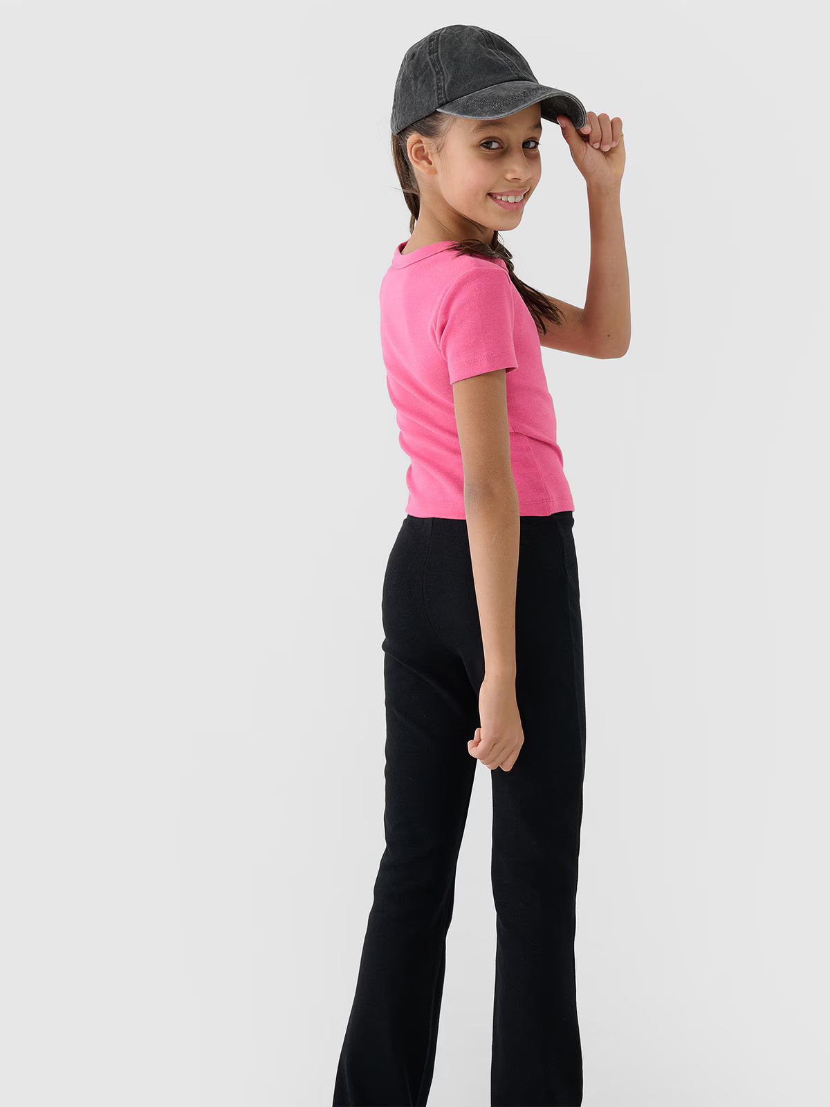 T-shirt slim crop top gładki dziewczęcy